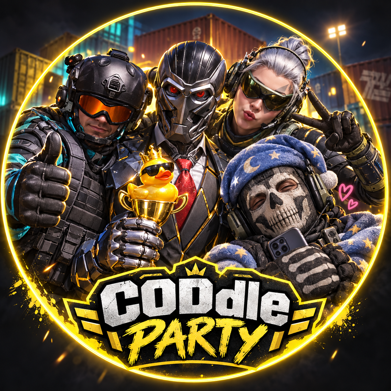 The four CODdle Party soldiers with their rubber-duck victory trophy